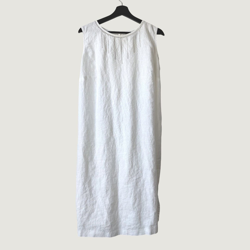 Maggie McNaughton White 100% Linen Embroidered Tie Waist Dress Plus Size 1X